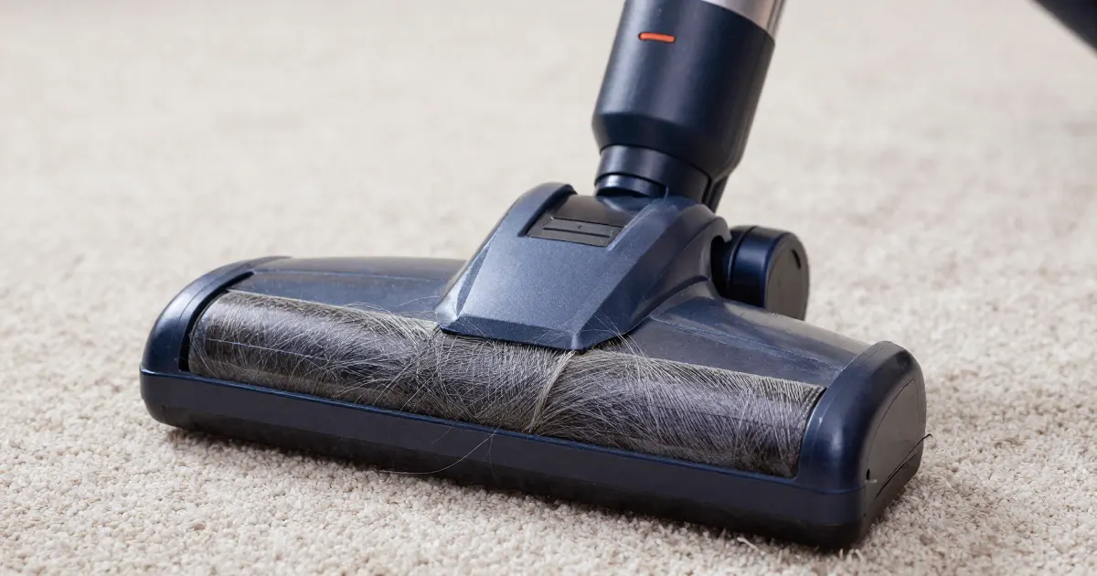 Illustration of a generic cordless vacuum floor head with hair wrapped around the brush roll